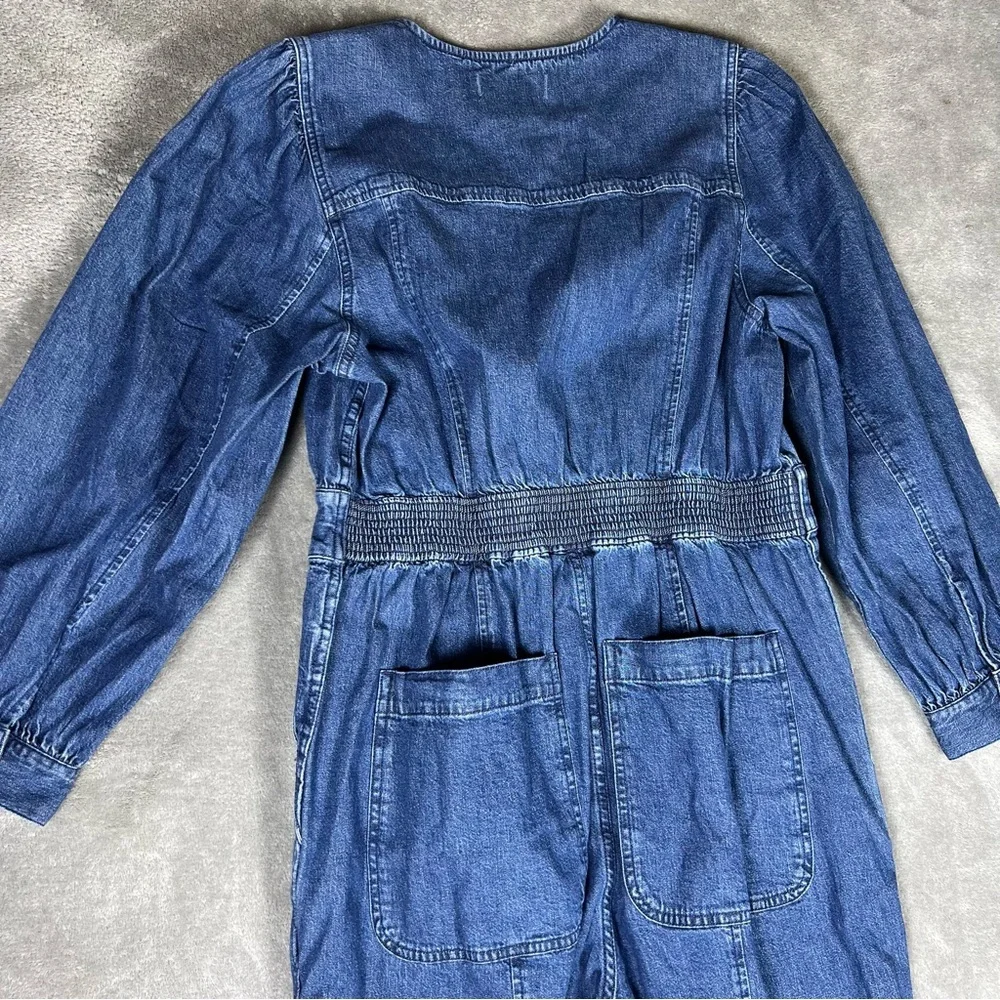 Madewell Jumpsuit Womens 8 Denim Straight-Leg Puff Long Sleeve Utility Carpenter